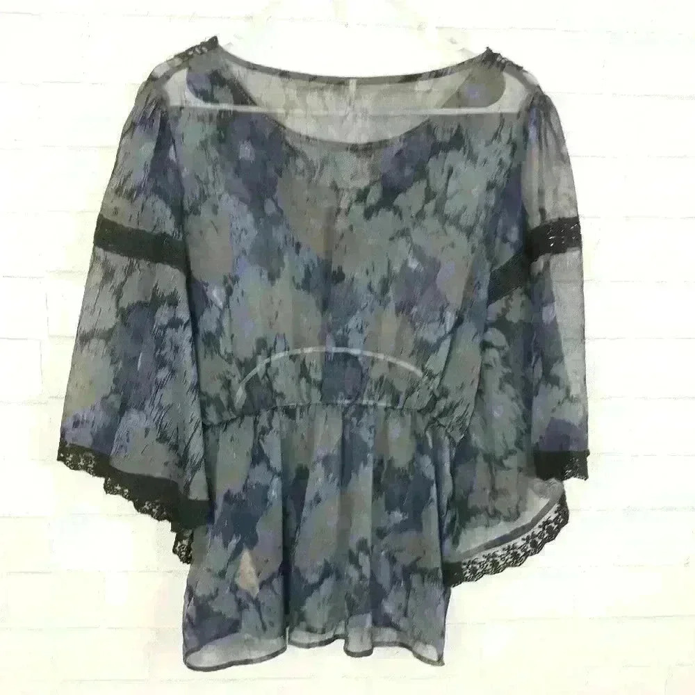 Free People Sheer Boho Peasant Blouse A43 - Picture 2 of 7